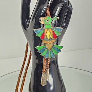 Vintage Mexican Aztec Thunderbird Bolo Tie 925 Sterling Silver Parrot Hallmarked
